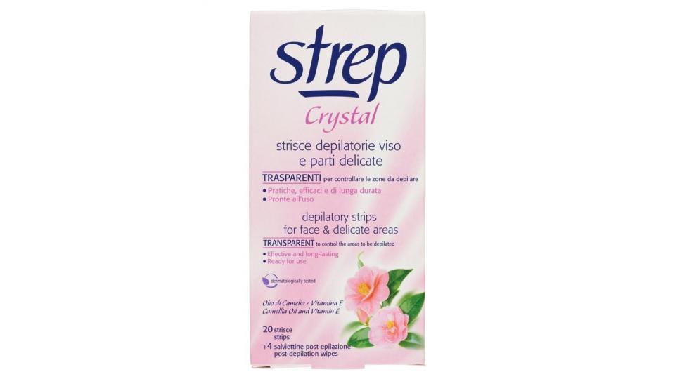 Strep Crystal Strisce Depilatorie Viso E Parti Delicate 20 Strisce + 4 Salviettine Post-epilazione