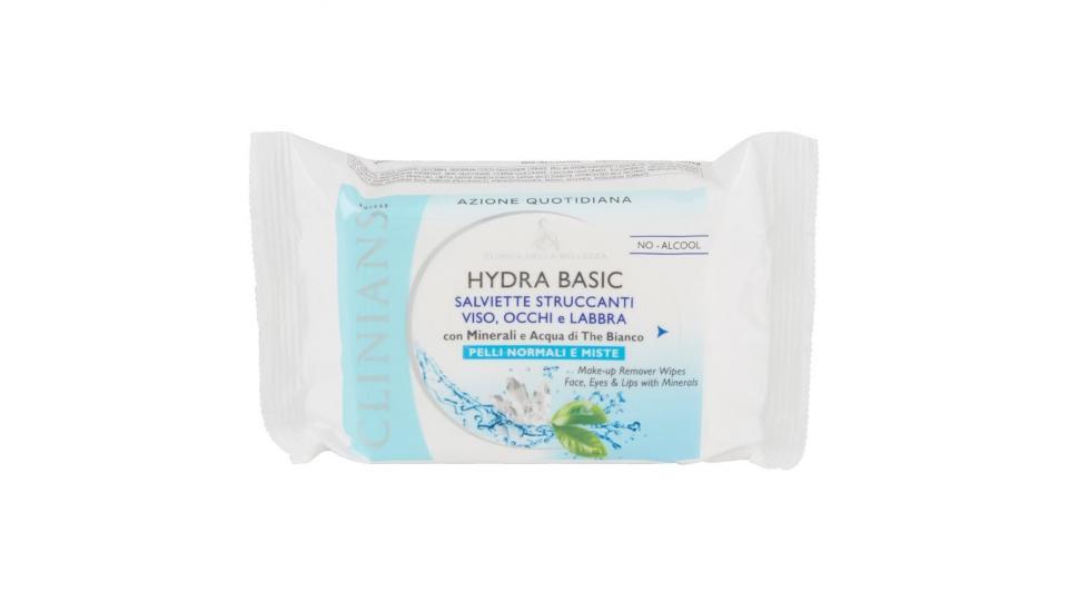 Clinians Hydra Basic 25 Salviette Struccanti Viso, Occhi E Labbra Pelli Normali E Miste