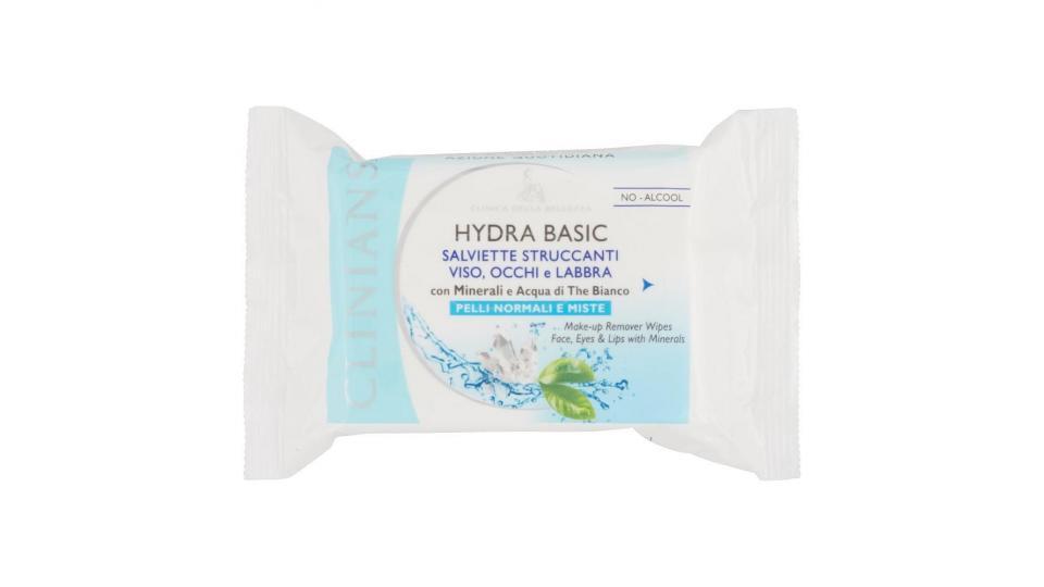 Clinians Hydra Basic 25 Salviette Struccanti Viso, Occhi E Labbra Pelli Normali E Miste