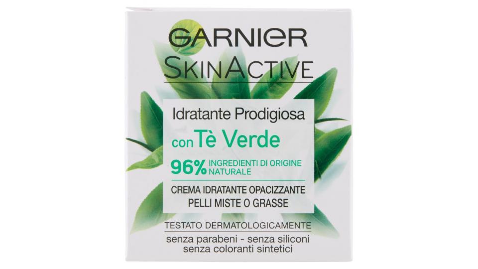 Garnier SkinActive Idratante Prodigiosa Crema idratante opacizzante con Tè Verde, per pelli miste o grasse