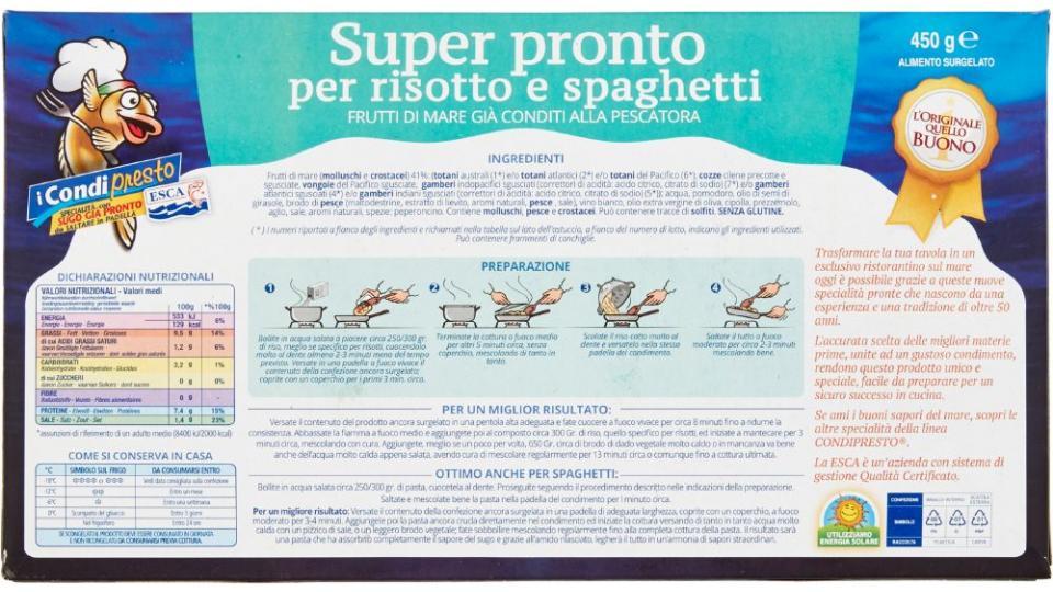 Esca, I Condipresto Super Pronto per risotto e spaghetti surgelato