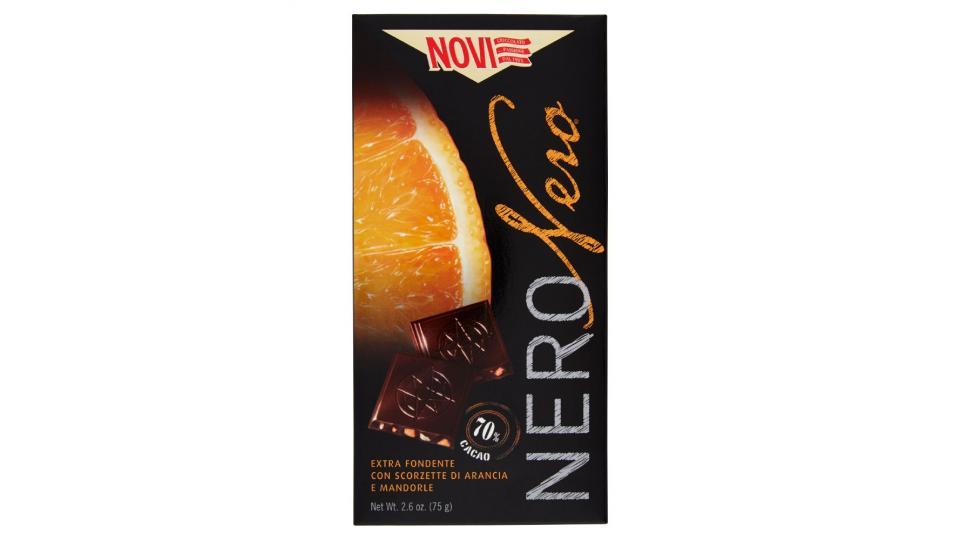 Novi, Nero Nero extra fondente con scorzette di arancia e mandorle 70% cacao