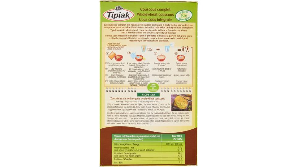 Tipiak, couscous integrale biologico