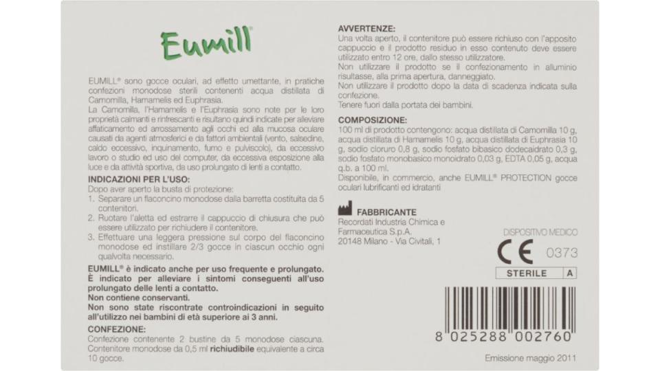 Eumill, Camomilla hamamelis euphrasia gocce oculari rinfrescanti e lenitive