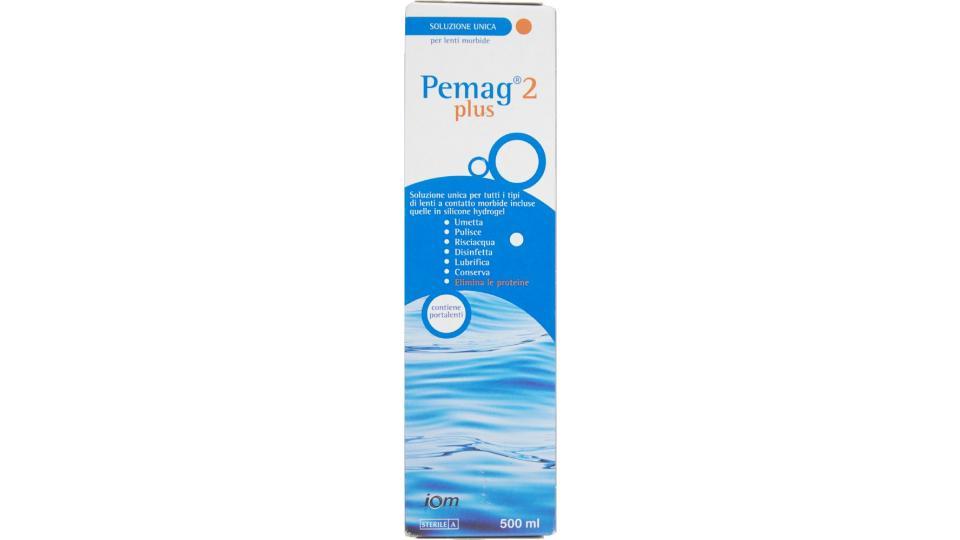 Pemag 2 Plus Soluzione unica per tutti i tipi di lenti a contatto morbide incluse quelle in silicone hydrogel, contiene portalenti