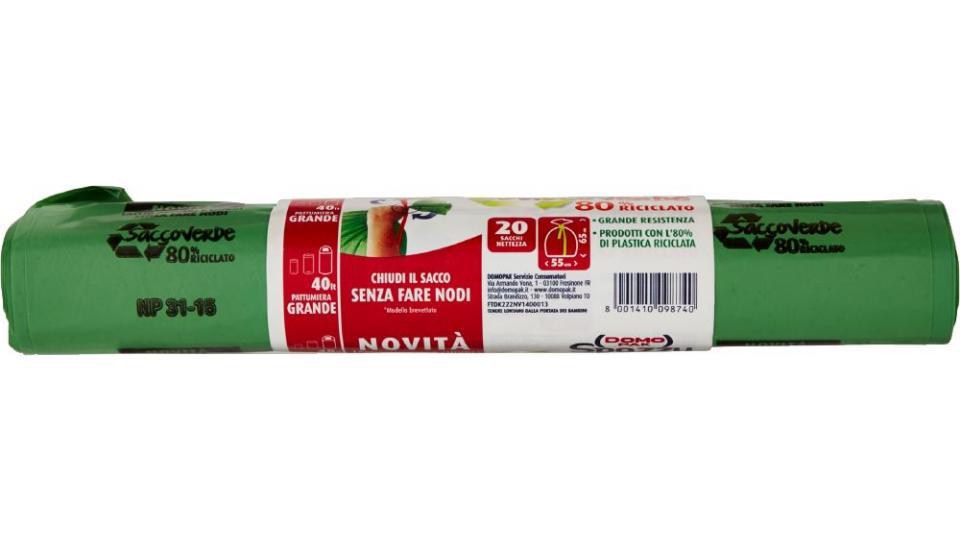 Domopak, Spazzy SaccoVerde 80% Riciclato 40 l mis. 55x65 cm