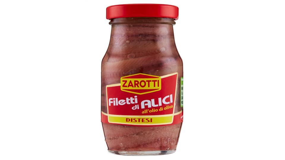 Zarotti, filetti di alici all'olio di oliva distesi