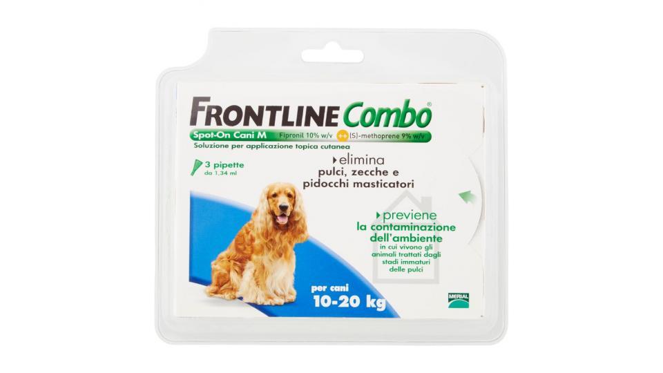 Frontline Combo Cani Medi Soluzione per applicazione topica cutanea, elimina pulci, zecche e pidocchi masticatori e previene la contaminazione dell'ambiente, 3 pipette da 1,34 ml, per cani da 10 a