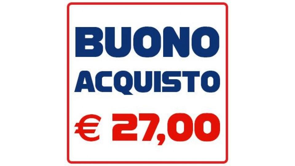 Buono acquisto da 27 euro. L'acquisto del buono da' diritto ad uno sconto di pari entita' sulla spesa in corso. PER OGNI BUONO VERRANNO DETRATTI