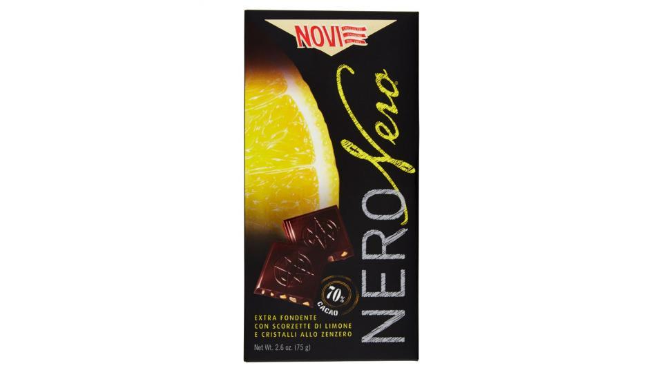 Novi Nero Nero Extra fondente con scorzette di limone e cristalli allo zenzero 70% cacao