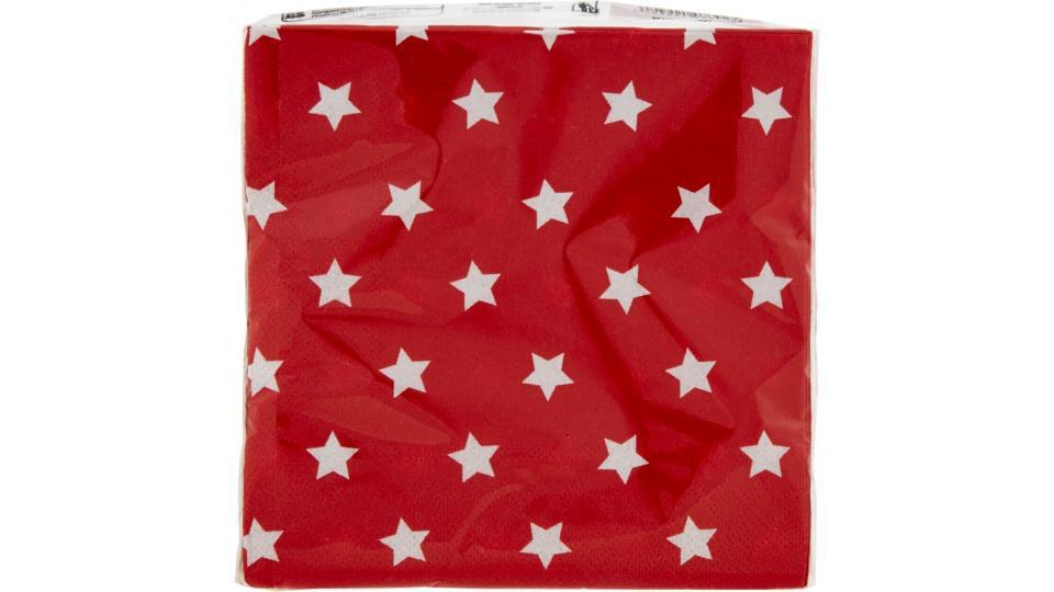 Tovaglioli di carta, colore rosso con stelle bianche, misura 25x25 cm