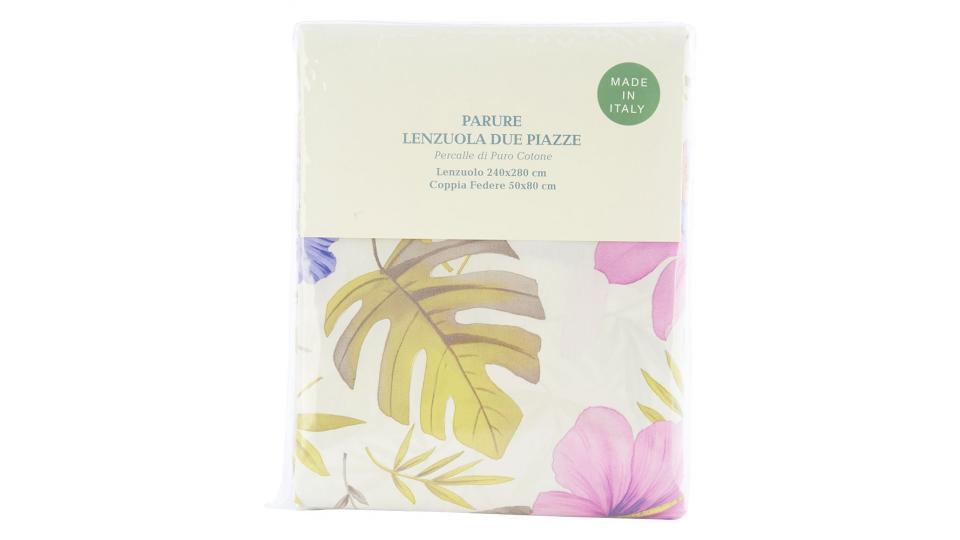 Collezione Jungle Parure lenzuola matrimoniale, percalle di puro cotone stampato, colori assortiti: lenzuolo misura 240x280 cm, coppia federe misura