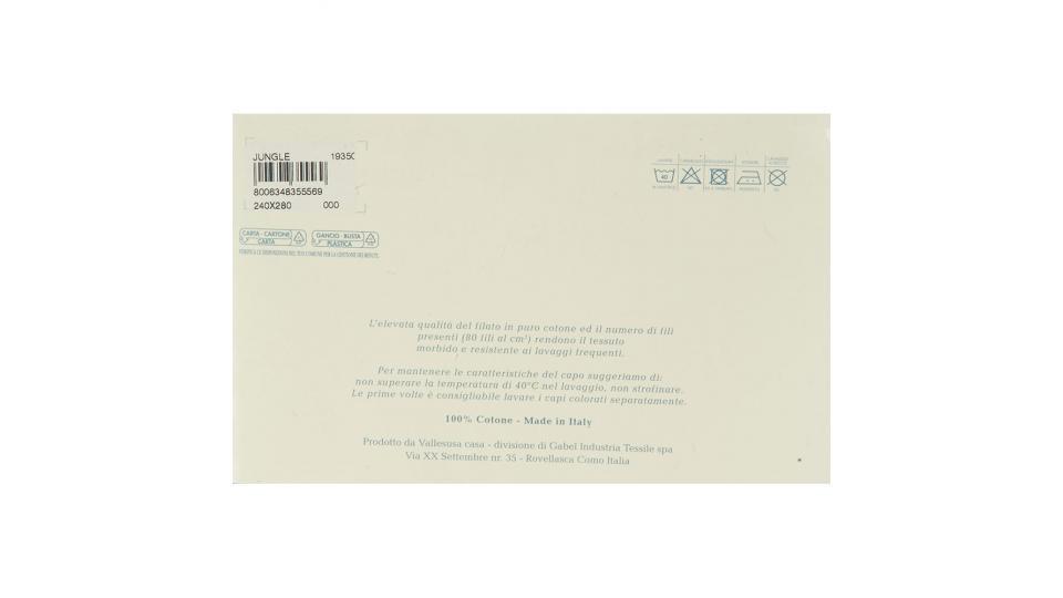 Collezione Jungle Parure lenzuola matrimoniale, percalle di puro cotone stampato, colori assortiti: lenzuolo misura 240x280 cm, coppia federe misura