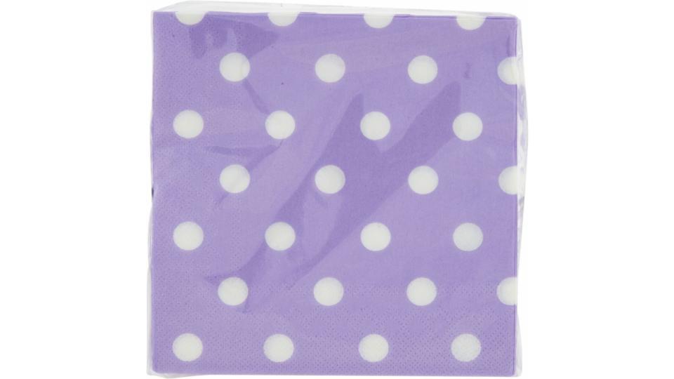Tovaglioli di carta, colore lilla con pois bianco, misura 25x25 cm
