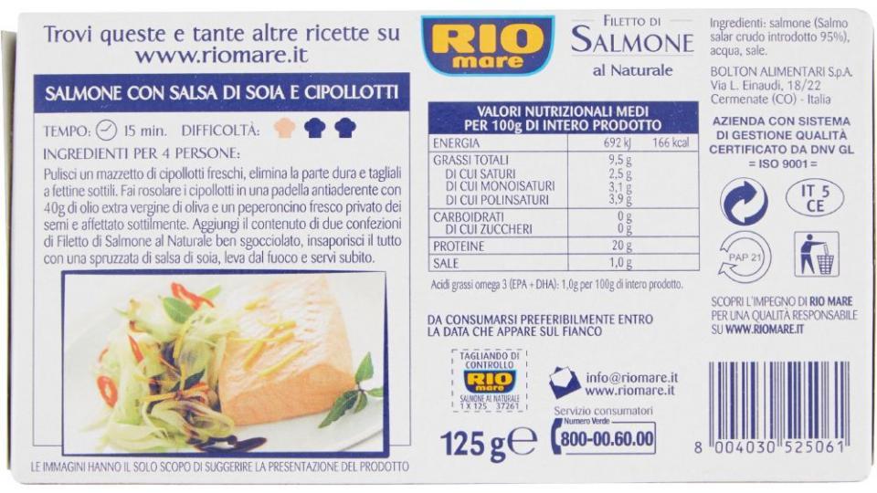 Rio Mare, al Vapore filetto di salmone al naturale conf.