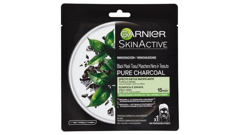 Garnier Pure Charcoal Maschera Viso in Tessuto Idratante e Purificante per Pelli Normali o Miste