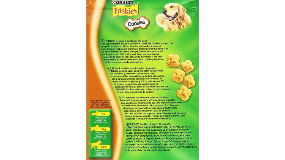 Friskies - Cookies, Alimento complementare per Cani Adulti Aromatizzati con Pollo