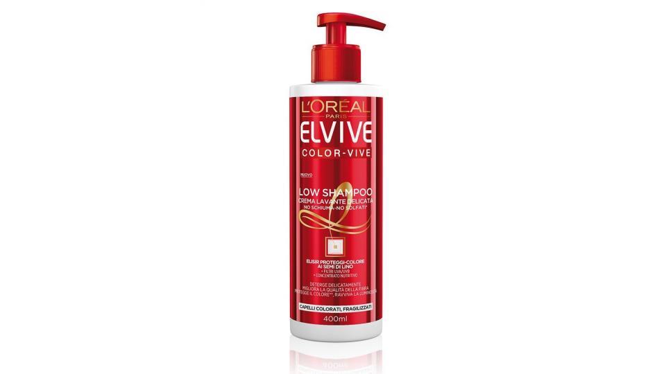 L'Oréal Paris Elvive Low Shampoo Color-Vive, Shampoo Delicato Senza Schiuma e Senza Solfati per Capelli Colorati