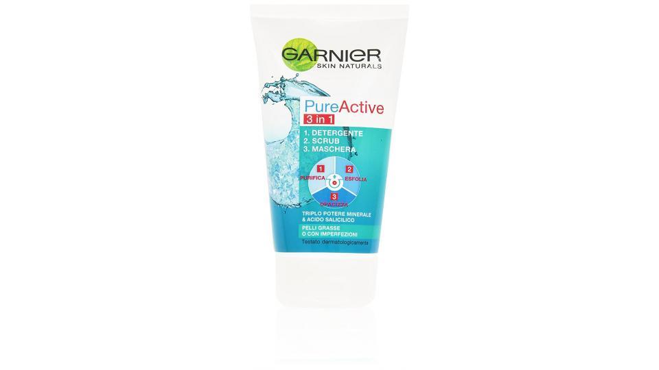 Garnier Pure Active 3 in 1 Detergente + Scrub + Maschera per Pelli Grasse o con Imperfezioni