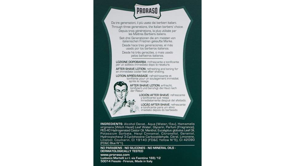 Proraso Rinfrescante e Tonificante Lozione Dopobarba con Olio di Eucalipto e Mentolo