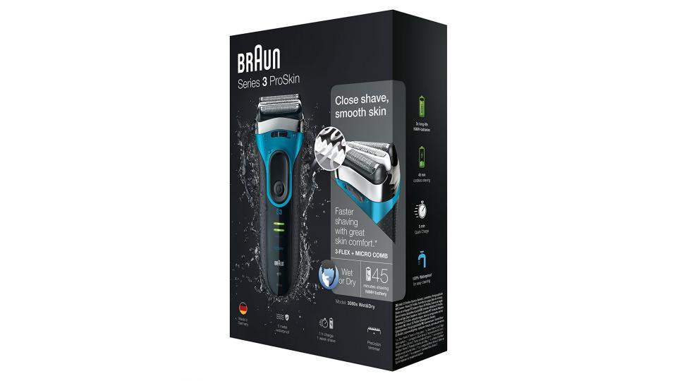 Braun Series 3 ProSkin 3080s Wet & Dry Rasoio Elettrico Ricaricabile con Base di Ricarica, Rasoio da Barba per Uomo, Premium Blu