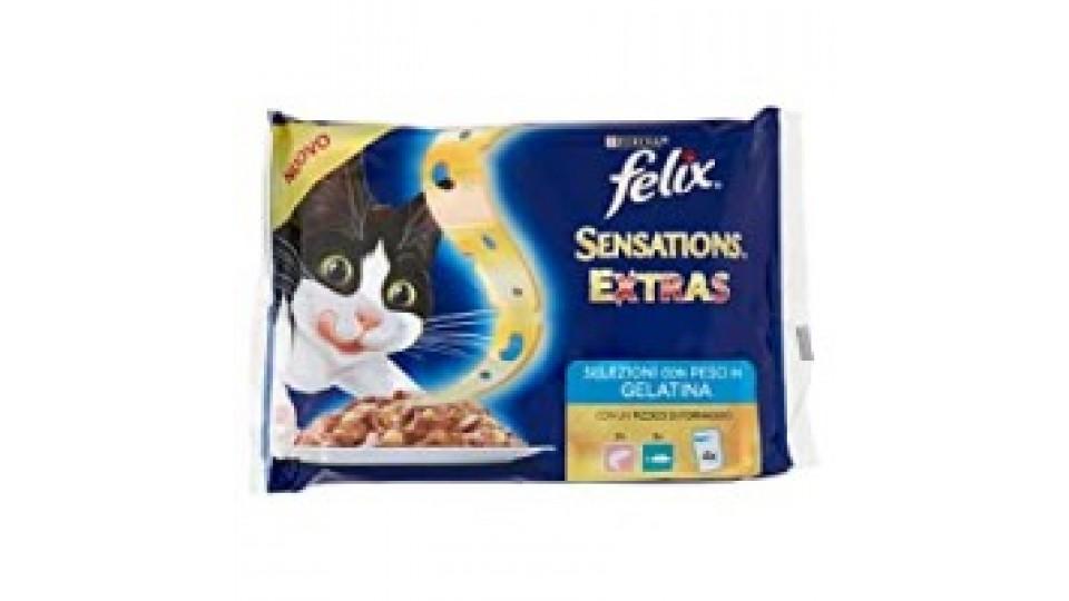 Felix Sensations Extras Umido Gatto con Salmone e Un Pizzico di Formaggio e con Tonno e Un Pizzico di Formaggio - 4 Buste da