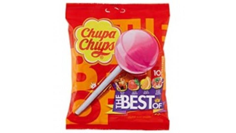 Chupa Chups Lecca Lecca The Best Of, Lollipop Frutti Assortiti Gusto Cola, Fragola, Arancia e Panna Fragola, senza Glutine, Busta da 10 Lollipop Monopezzi