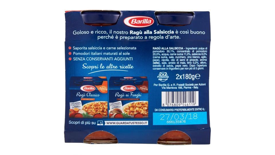 Barilla - Ragù alla Salsiccia, Ricetta Saporita, Carne Selezionata da Filiera Controllata, 2 Porzioni per Barattolo