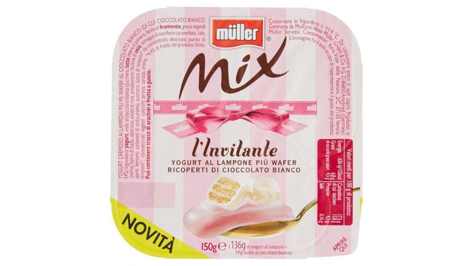 müller Mix l'Invitante Yogurt al Lampone più Wafer Ricopereti di Cioccolato Bianco