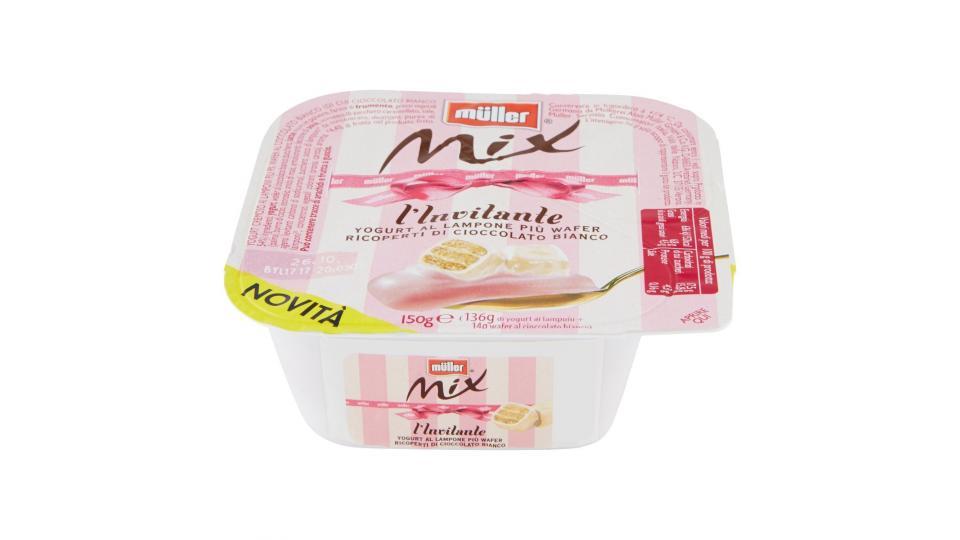 müller Mix l'Invitante Yogurt al Lampone più Wafer Ricopereti di Cioccolato Bianco