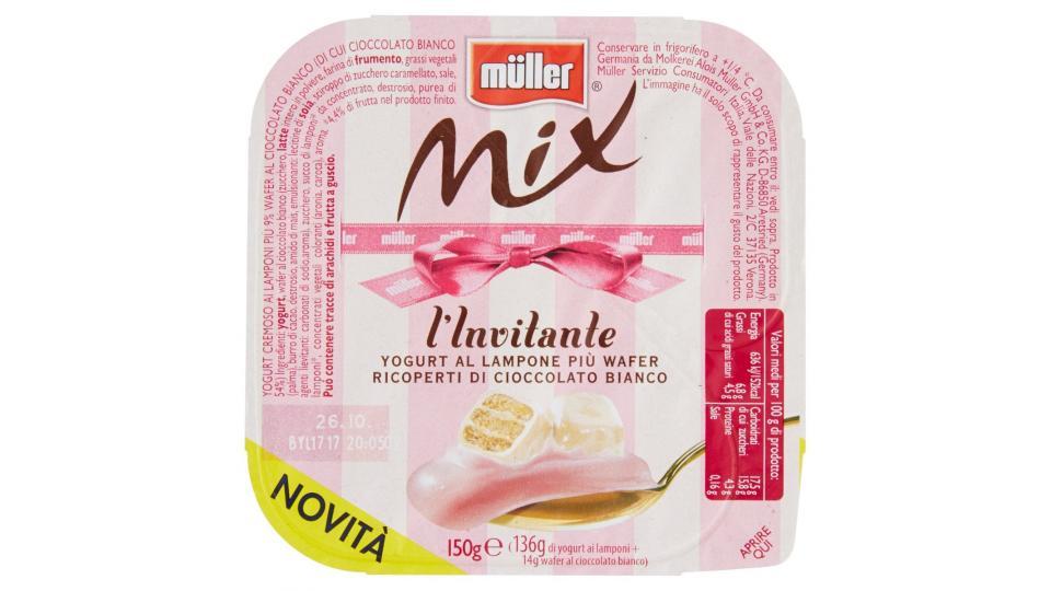 müller Mix l'Invitante Yogurt al Lampone più Wafer Ricopereti di Cioccolato Bianco