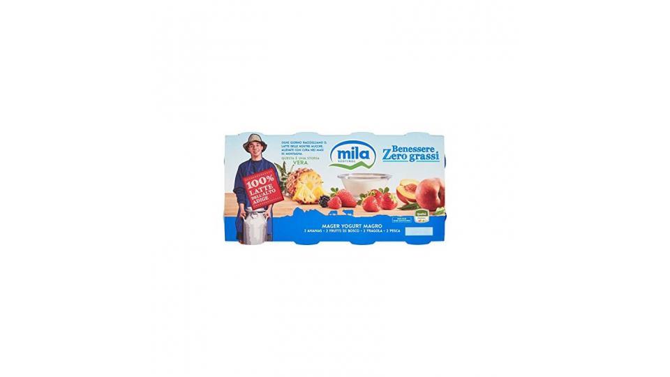 Mila Benessere Zero grassi Yogurt Magro 2 Ananas - 2 Frutti di Bosco - 2 Fragola - 2 Pesca