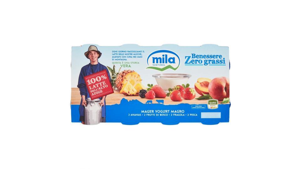 Mila Benessere Zero grassi Yogurt Magro 2 Ananas - 2 Frutti di Bosco - 2 Fragola - 2 Pesca