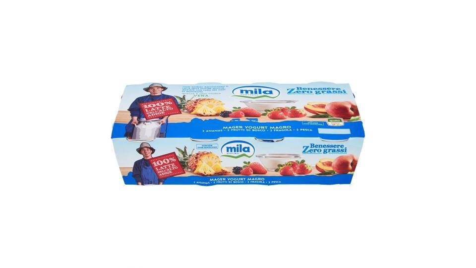 Mila Benessere Zero grassi Yogurt Magro 2 Ananas - 2 Frutti di Bosco - 2 Fragola - 2 Pesca