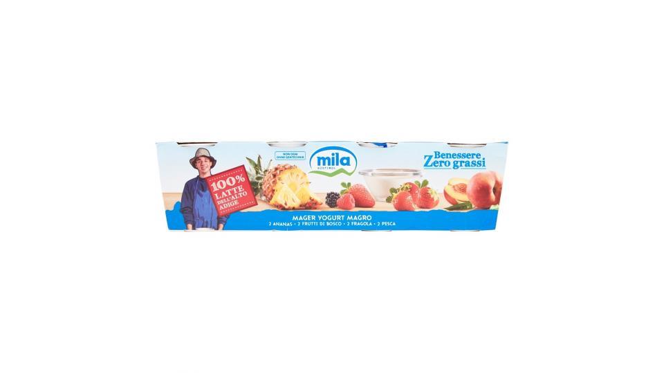 Mila Benessere Zero grassi Yogurt Magro 2 Ananas - 2 Frutti di Bosco - 2 Fragola - 2 Pesca