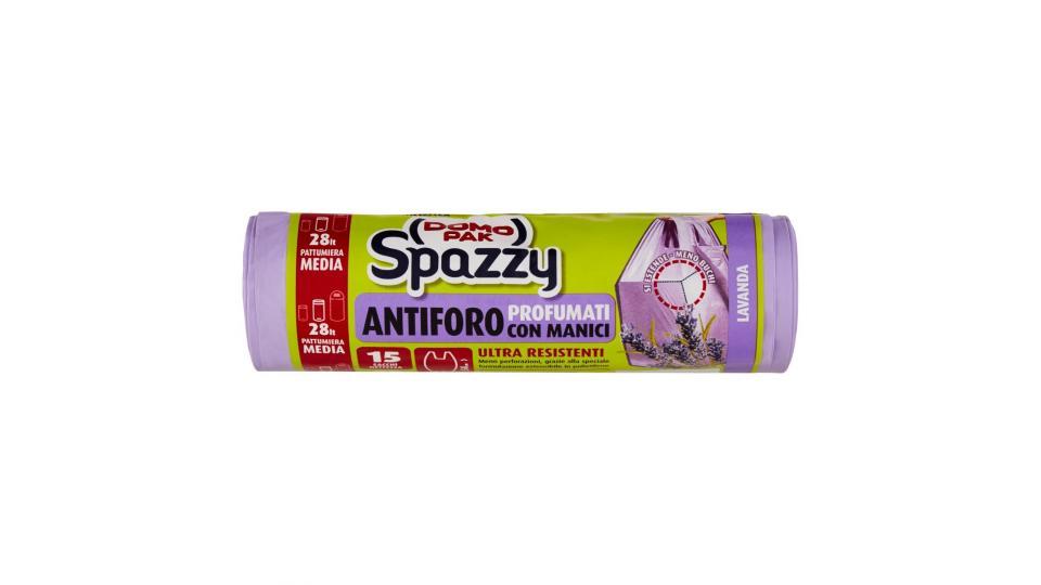 Domopak Spazzy Lavanda - Sacchi Nettezza, Ultra Resistenti, Pattumiera Media 28Lt, Antiforo, Profumati, Con Manici