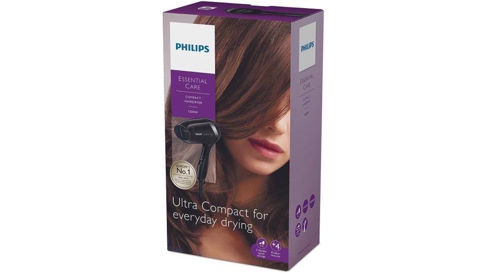 Philips BHD001/00 Dry Care Essential Asciugacapelli Compatto, 1200 W, Nero