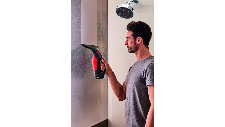 Vileda Windomatic Power Aspiragocce Elettrico senza Fili per Vetri, Finestre e Specchi, Rosso/Nero