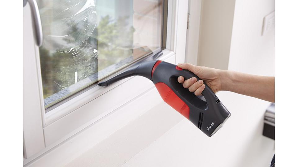 Vileda Windomatic Power Aspiragocce Elettrico senza Fili per Vetri, Finestre e Specchi, Rosso/Nero