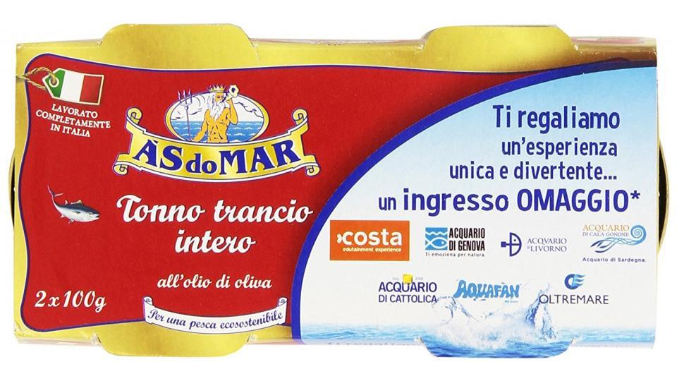 AsDoMar - Tonno Trancio Intero, all'Olio di Oliva, Pacco da  2X100 g, totale: