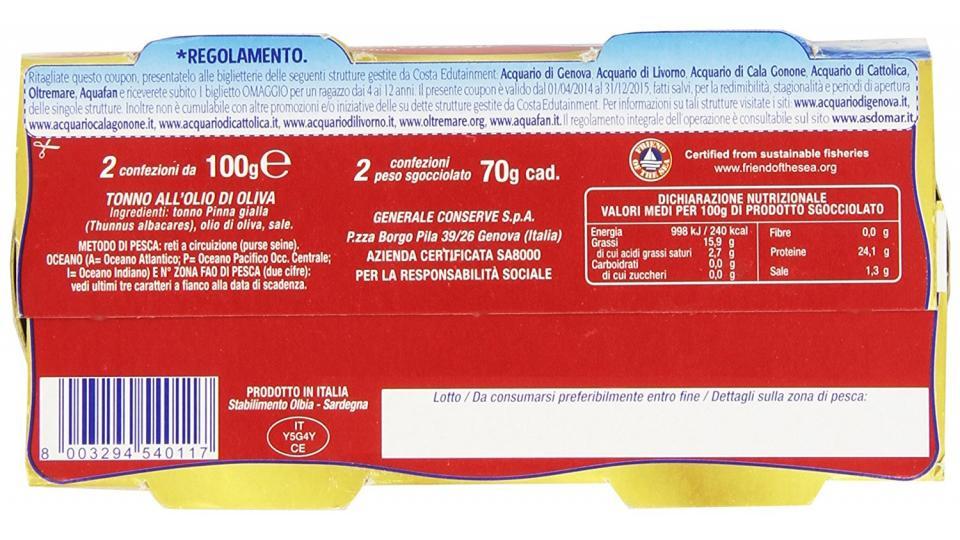 AsDoMar - Tonno Trancio Intero, all'Olio di Oliva, Pacco da  2X100 g, totale: