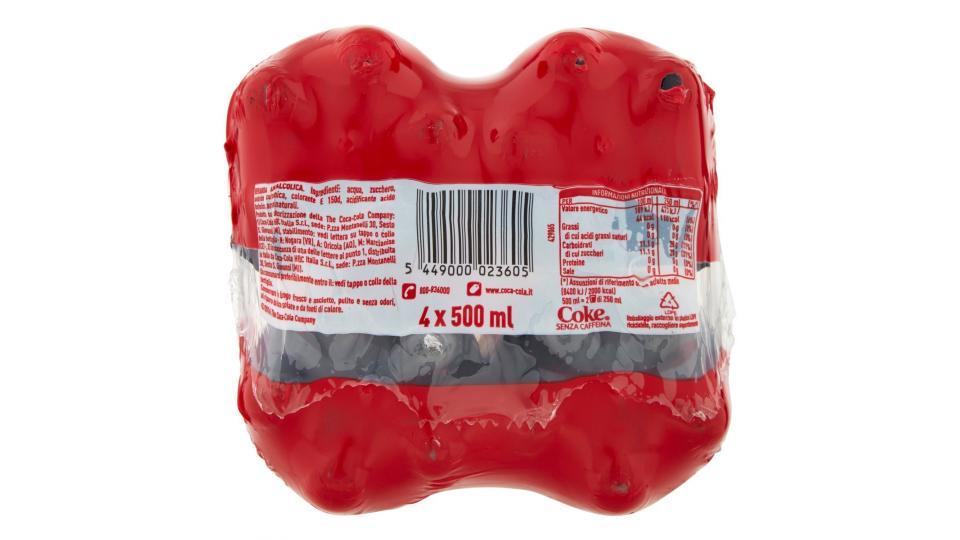 Coca-Cola senza caffeina bottiglia di plastica da 500ml confezione da