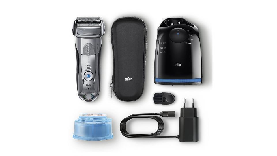 Braun Series 7 7898cc Rasoio Elettrico Ricaricabile a Lamina Wet&Dry senza Fili da Uomo, con Rifinitore di Precisione Estraibile, Stazione di Pulizia Clean&Charge e Custodia da Viaggio, Argento