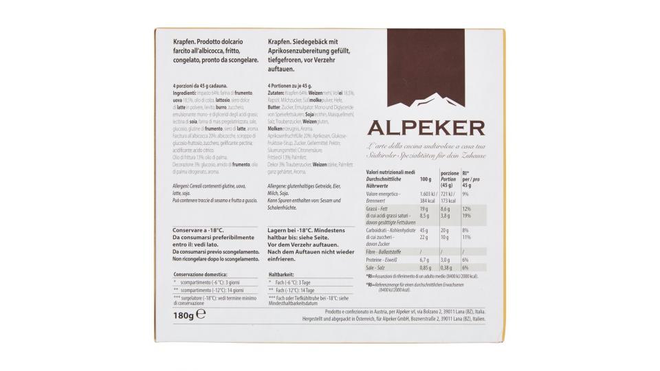 Alpeker 4 Mini-Krapfen Farciti all'Albicocca Congelati