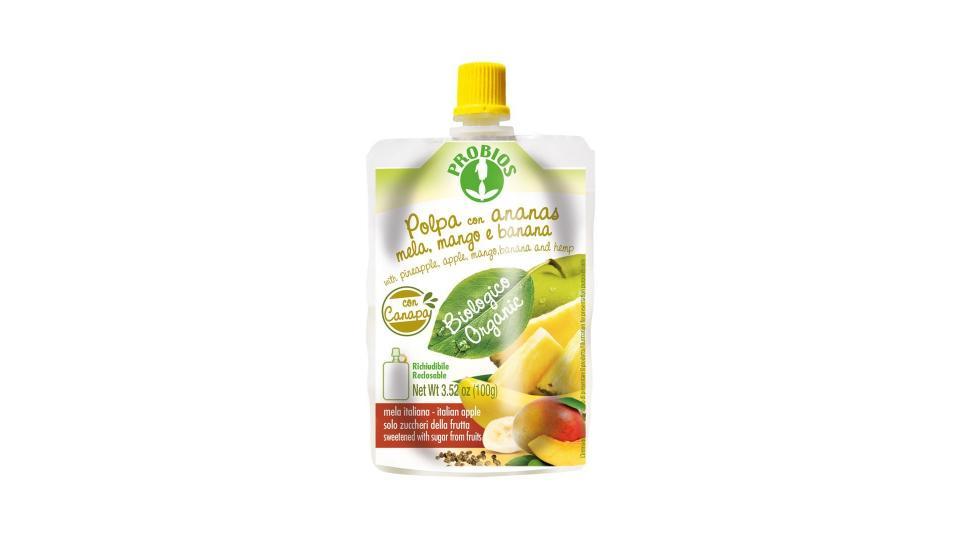 Polpa ananas mela mango e banana con canapa in doypack Probios