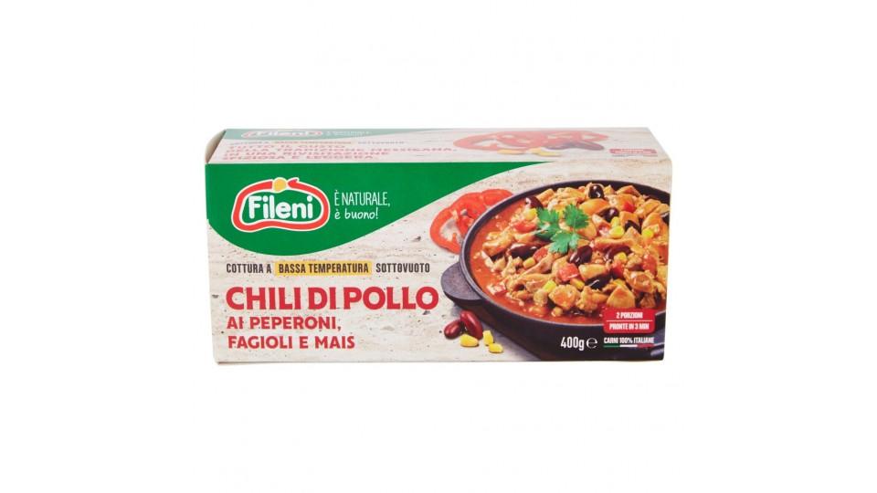 Chili di Pollo ai Peperoni, Fagioli e Mais