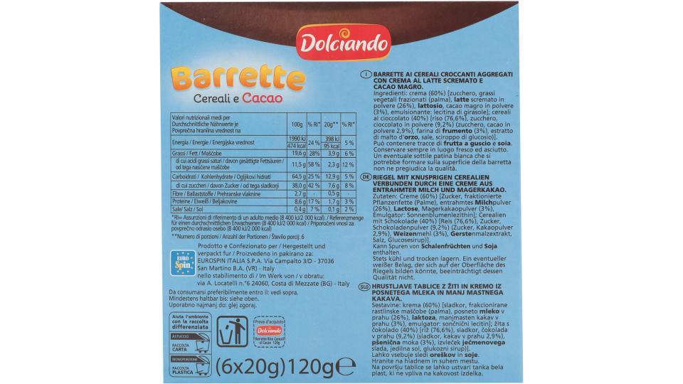 Barrette Cereali e Cacao 6pz