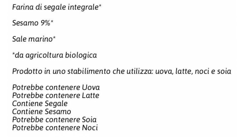 Bio Fettine di Segale Integrale con Sesamo Biologiche