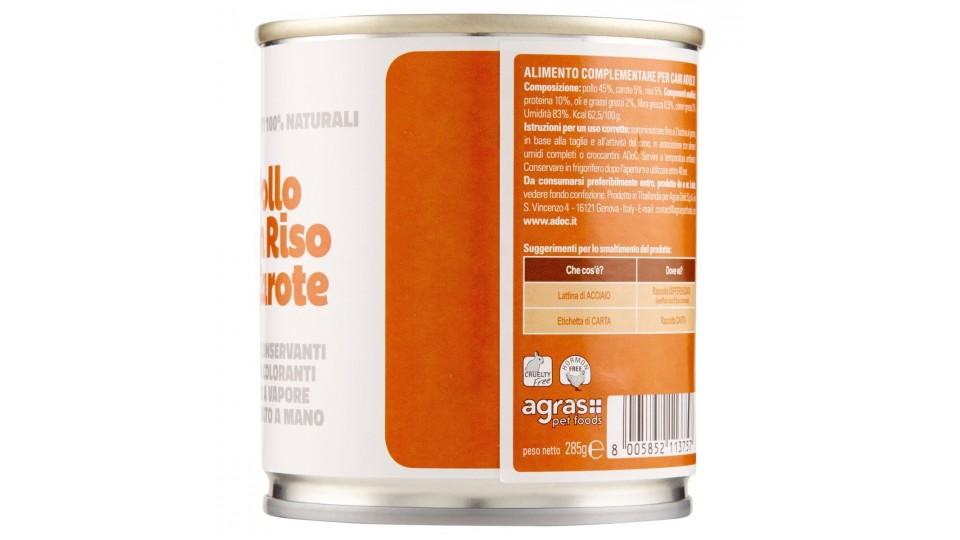 Adoc, cane alimento con pollo riso carote