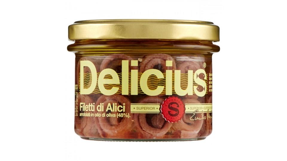Delicius, Superior filetti di alici arrotolati in olio di oliva (48%)